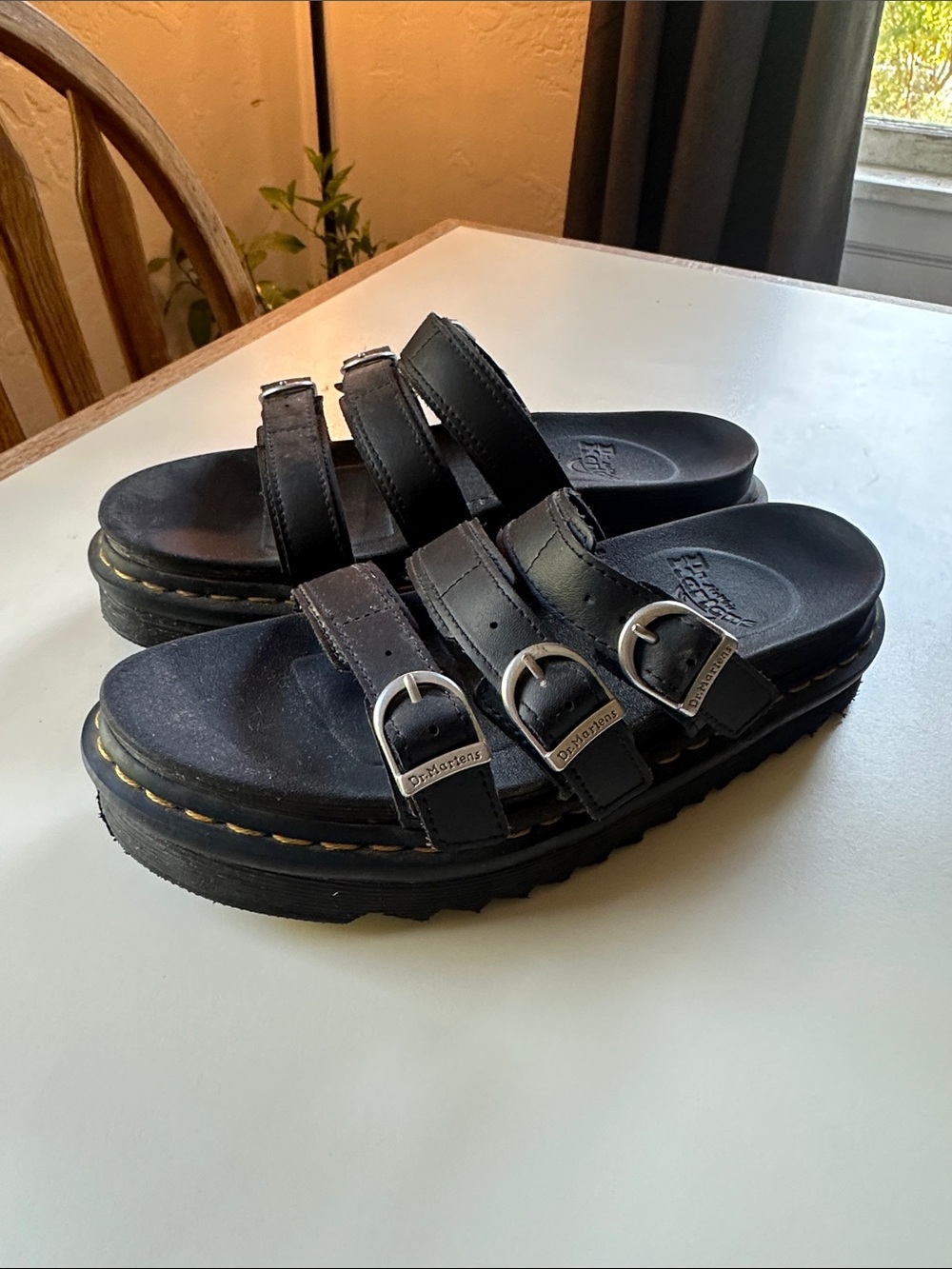 Dr. Martens Black Triple-Buckle Slide Sandals W8
